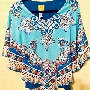Ruby Rd. Blue Paisley Blouse Petite Medium NWOT